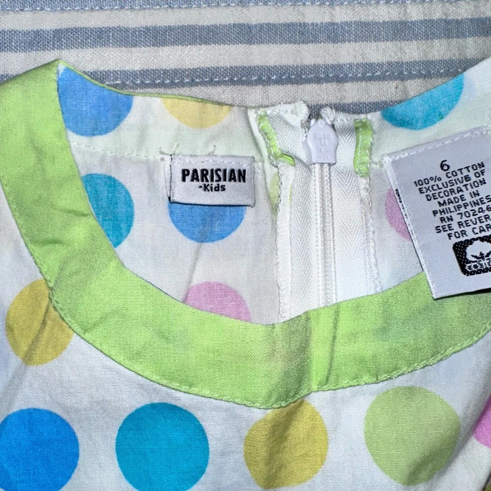 Parisian Kids Girls Size 6 Polka Dot Sleeveless Cotton Dress Multi-Color White